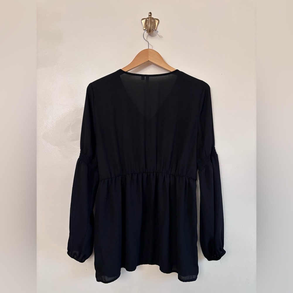 NY Collection Black Long-Sleeve V-Neck Dress - Picture 3 of 3